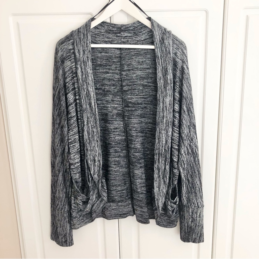 MXM 1X Gray Open Front Cardigan Sweater Heather Space-dye Variegated Soft Cocoon